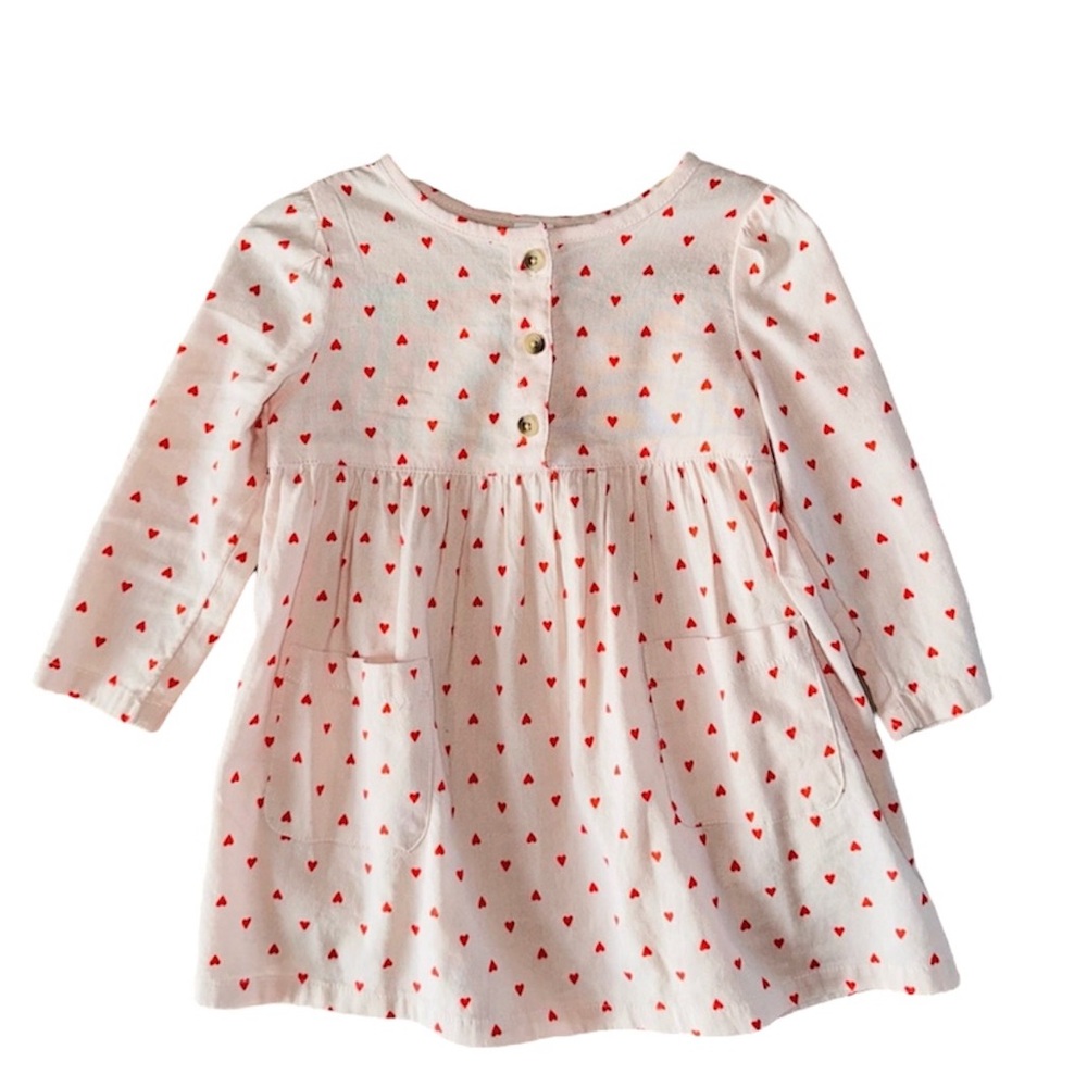Old Navy Toddler Girls Heart Print Pink Long Sleeve Dress with Pockets